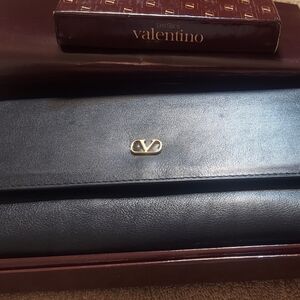 Valentino Black Leather Wallet with Gold Logo